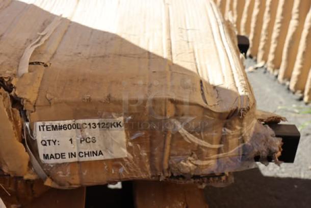 Mixed lot in damaged packaging; visible label reads "ITEM#600DLC13125KK, QTY: 1 PCS, MADE IN CHINA."