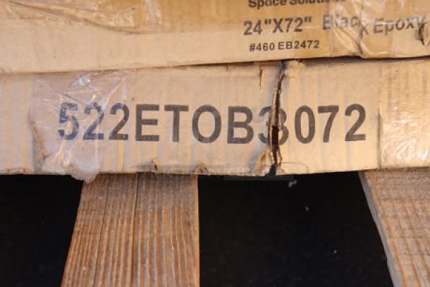 Cardboard packaging showing markings 522ETOB3072 for a mixed lot of new kitchen equipment, including Steelton and Regency items.