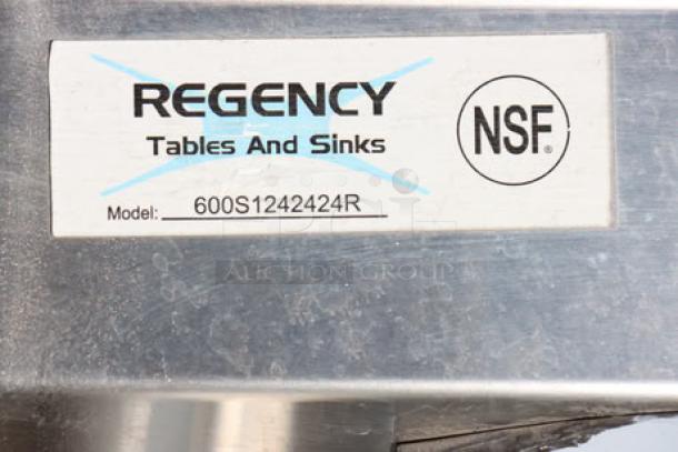 Regency stainless steel sink model 600S1242424R label, NSF certified, part of a scratch-n-dent lot auction.