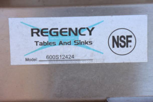 Regency stainless steel sink label with NSF certification and model number 600S12424.