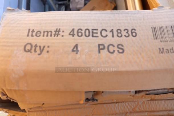 Cardboard box labeled "Item#: 460EC1836, Qty: 4 PCS," part of a mixed lot.