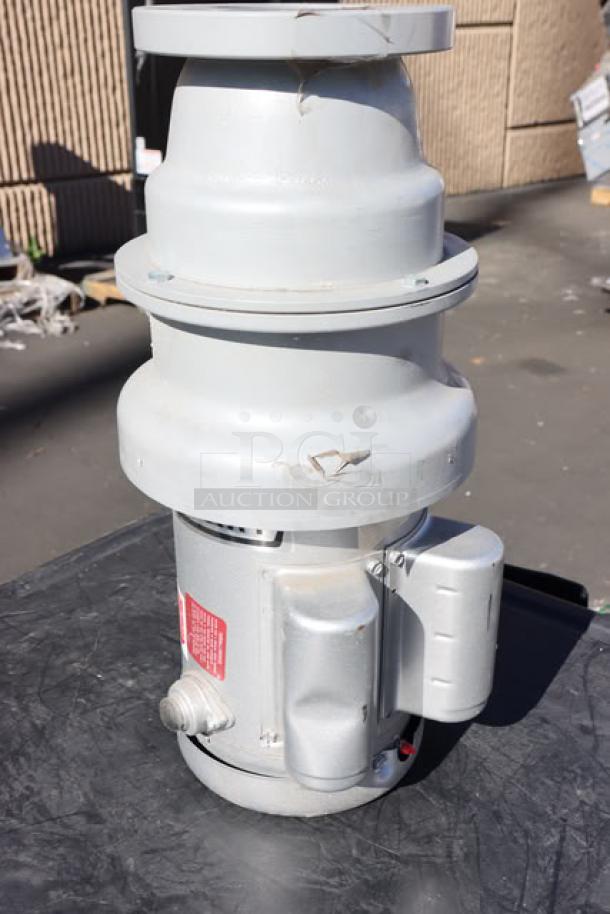 Hobart FD4/50-3 Commercial Garbage Disposer, 1/2 hp, visible dent, out of packaging, silver with red label, 120/208-240V.