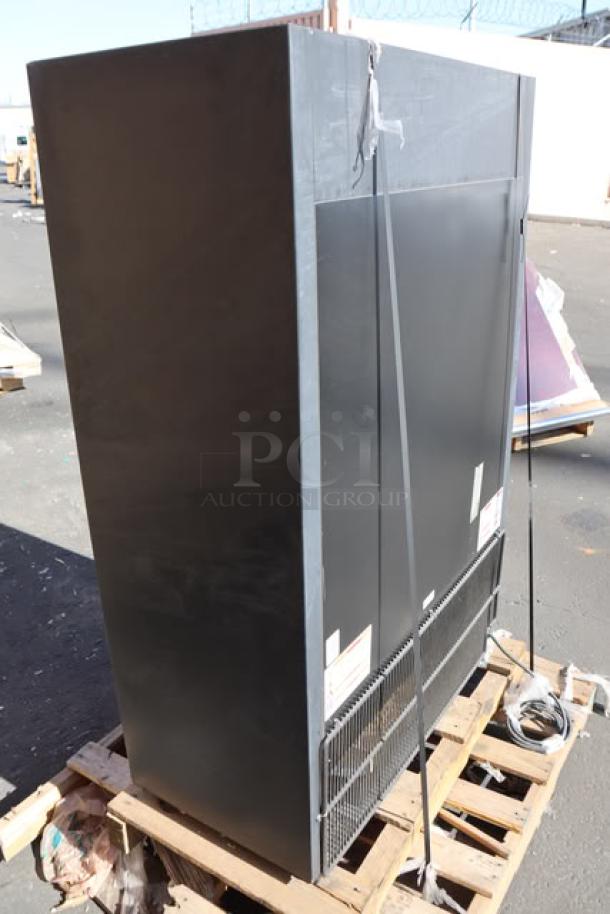 BRAND NEW True GDM-33SSL-56-HC-LD merchandiser fridge, 36", black, sliding doors, broken outer glass pane.