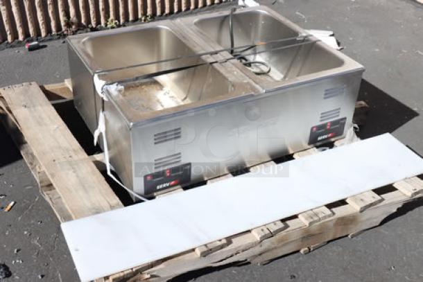 ServIt FW200D 12"x20" dual well electric food warmer, digital controls, minor scratches/dents, no original packaging.