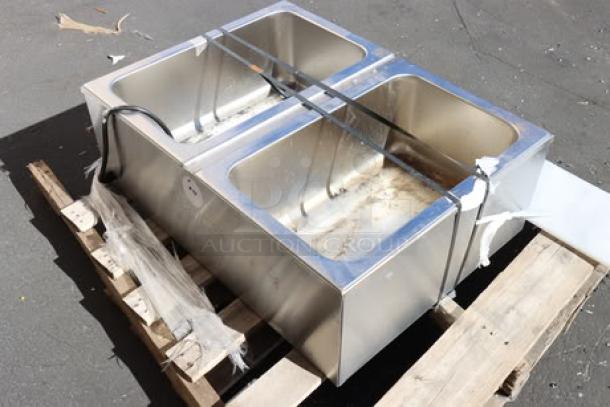 ServIt FW200D dual well electric food warmer, 12" x 20", 2000W, digital controls, minor scratches, out of packaging.