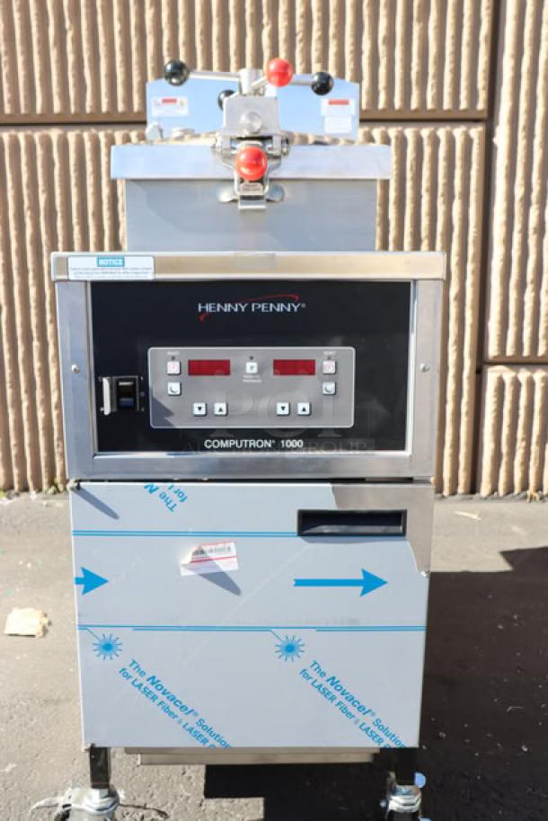 Brand new Henny Penny PFE500 4-head electric pressure fryer with Computron 1000 controls. Minor scratches/dents possible.