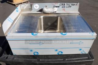 Advance Tabco CRB-31C stainless steel bar sink with swing spout faucet, on galvanized legs. Some scratches/dents present.