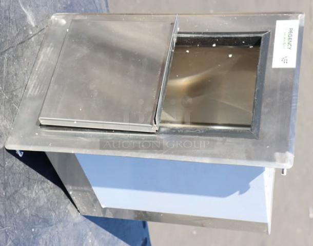 Regency DIIB-181210 stainless steel drop-in ice bin with sliding lid, 18"x12", 20 lb capacity, scratch and dent condition.