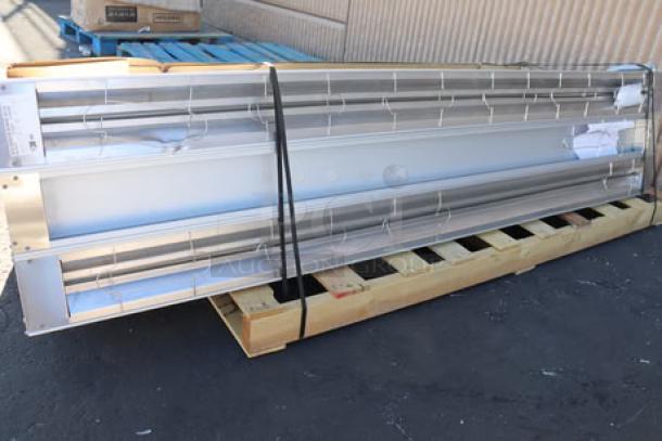 BRAND NEW Hatco GRAM-84D-6 Glo-Ray 84" Dual Infrared Warmer with some side scratches, 6" spacer, remote controls.