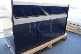 All State Manufacturing OCS490 coffee stand, 49"x23.25"x34", with two condiment trays. Dented and scratched top panel.