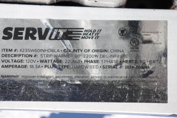 BRAND NEW SCRATCH-N-DENT ServIt ENSW60ID-1-A 60" Double Strip Warmer, dual controls, 120V, 2,200W. Small dent in center.