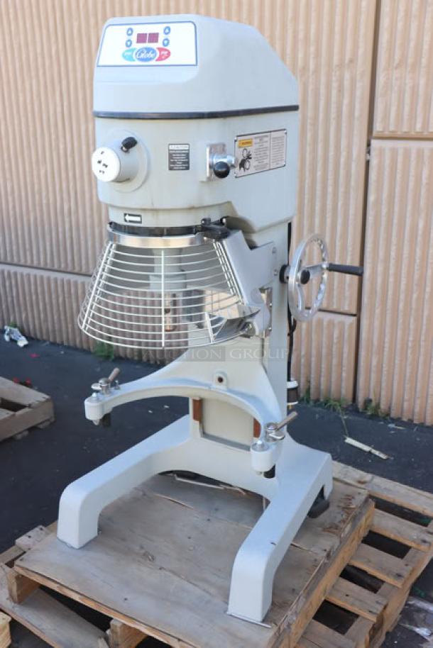 Brand new Globe SP40 40 Qt. planetary mixer, 208V, 3 phase, 2 hp, with guard, serial number 7452007, scratch-n-dent condition.