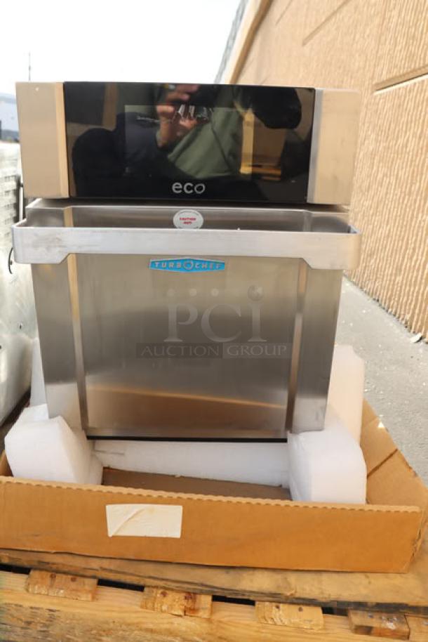 Brand new TurboChef Eco stainless steel electric countertop rapid cook ventless oven, 208/240V, 1 phase, one-touch controls.