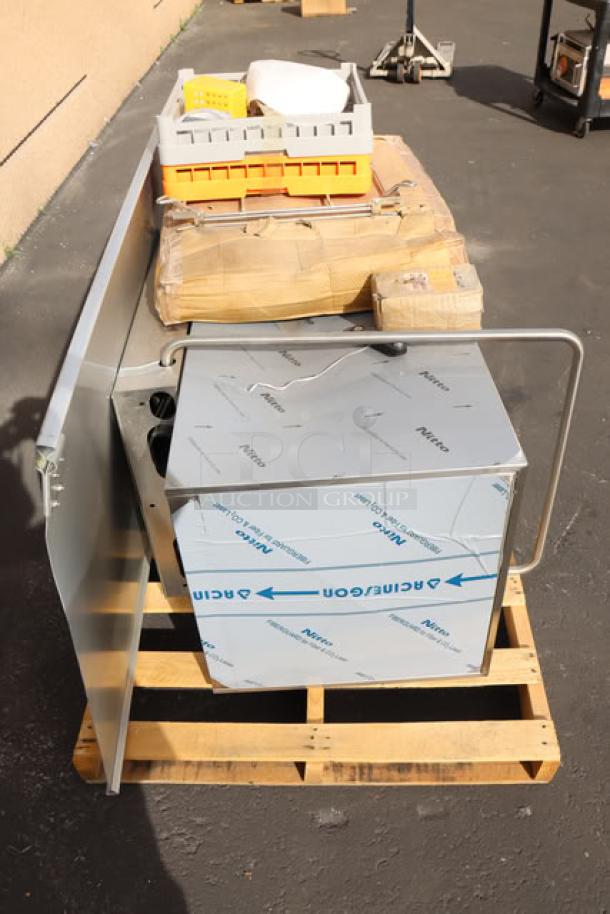 Brand new Noble Warewashing DTVL1 ventless dishwasher, missing back right leg. High temp, 208-240V, 1 Phase. S/N: 8103368968.