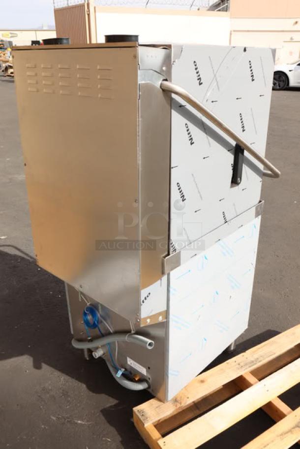 Noble Warewashing DTVL1 ventless dishwasher, brand new, scratch-n-dent, missing back right leg. Model: 208-240V, 1 Phase.