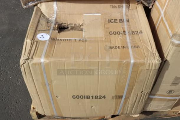 Regency IB1824 stainless steel underbar ice bin with bottle holders, new in damaged packaging, 18"x24", 77 lb.