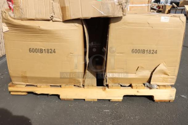 Regency IB1824 stainless steel underbar ice bin with bottle holders, 18"x24", new, in damaged original boxes, 77 lb.