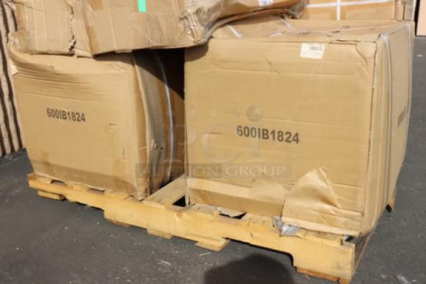 Regency IB1824 18" x 24" stainless steel underbar ice bin, new in damaged original boxes, visible model markings.