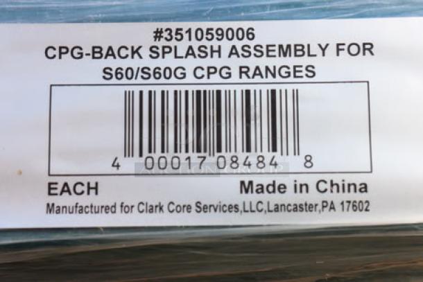 Cooking Performance Group 351059006 backsplash assembly, new condition, out of packaging, for S60/S60G ranges, made in China.