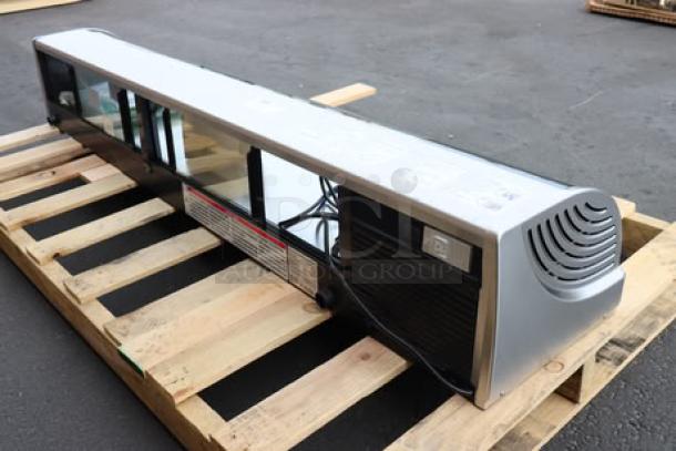 Brand new Hoshizaki HNC-180BA-L-SLH sushi display case, 71", curved glass, left side compressor, Serial No. Q001513E, on pallet.