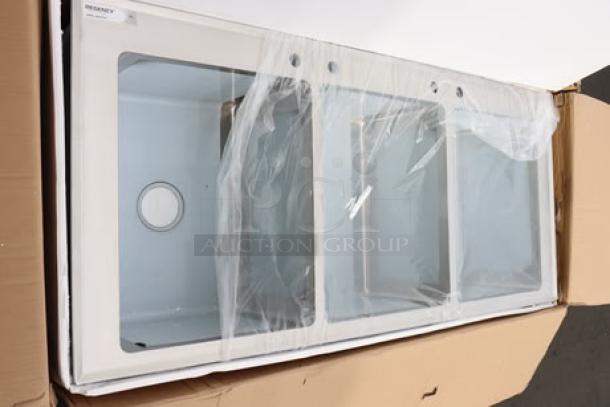 Regency 600DI31612 16" x 20" x 12" stainless steel three-compartment drop-in sink, lightly scratched, packaging damaged.