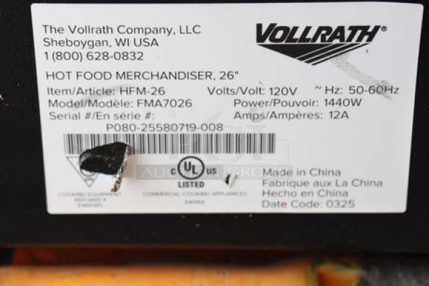 BRAND NEW Vollrath HFM-26 Hot Food Merchandiser, 26", 1440W, Serial P080-25580719-008. Slightly bent frame.