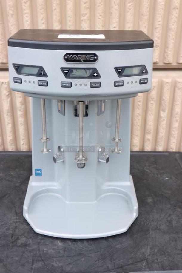 Waring WDM360TX Triple Spindle Drink Mixer with timer, 120V, 1125W. Notable issue: damaged power cord.