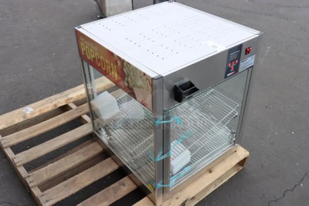 ServIt PDW18D2S 18" countertop display warmer, 4 shelves. Glass damaged on one side. 120V, 12.5A, 1,500W. Serial: 1608611170422.