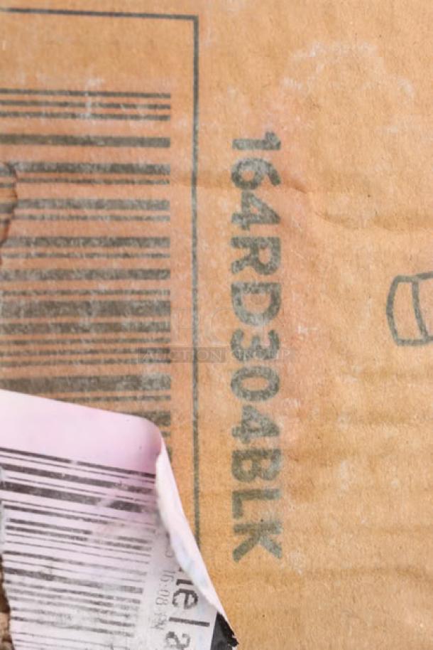 Branded packaging for Lancaster Table & Seating 164RD304BLK Onyx Black Table, damaged condition, barcode visible.