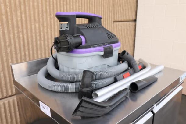 ProTeam 107128 4 Gallon ProGuard Portable Wet/Dry Vacuum, tool kit included, 120V, 9 Amps, out of packaging, S/N: 25153R070077.