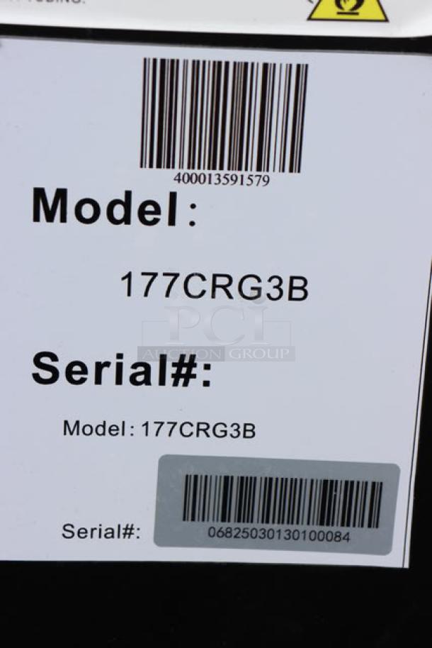 BRAND NEW Galaxy CRG-3 black countertop refrigerated merchandiser, 2.5 cu ft, model 177CRG3B, serial 06825030130100084.