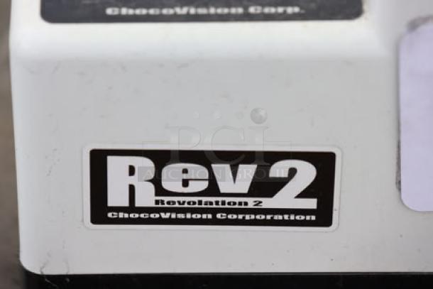 ChocoVision Rev 2 tempering machine label, indicating model and branding.
