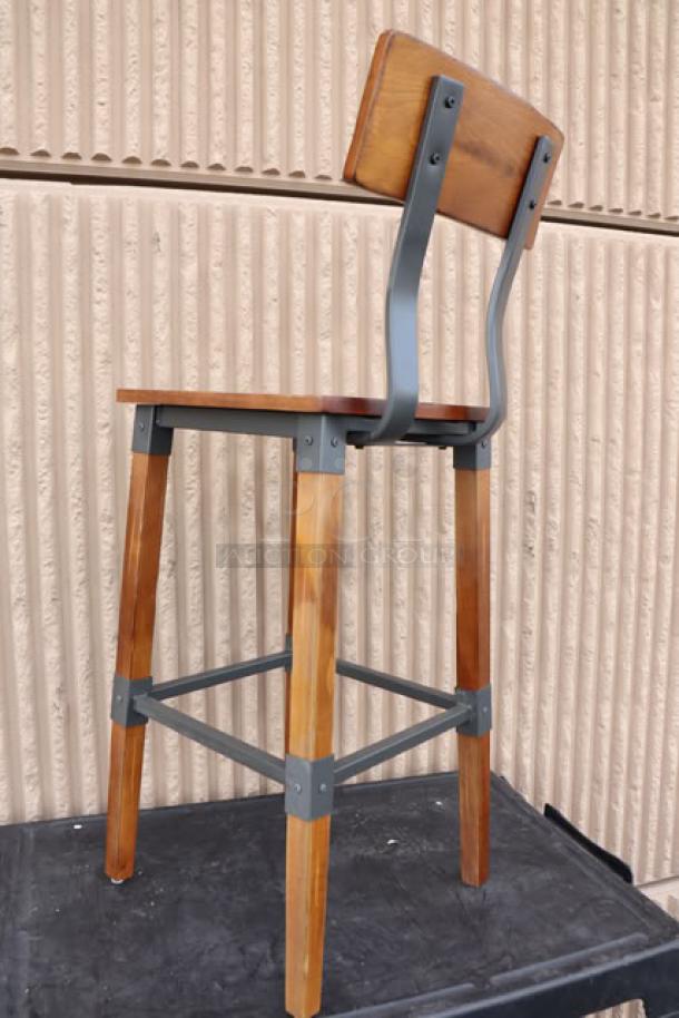 Lancaster Table & Seating Industrial Bar Stool, rustic walnut finish, model 164BINDWALAN, new condition, no packaging.
