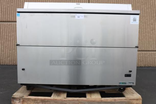 Brand new True TMC-58-S-HC milk cooler, stainless steel exterior, aluminum interior, 115V, 2.7A, 1 phase, S/N: 11217224.