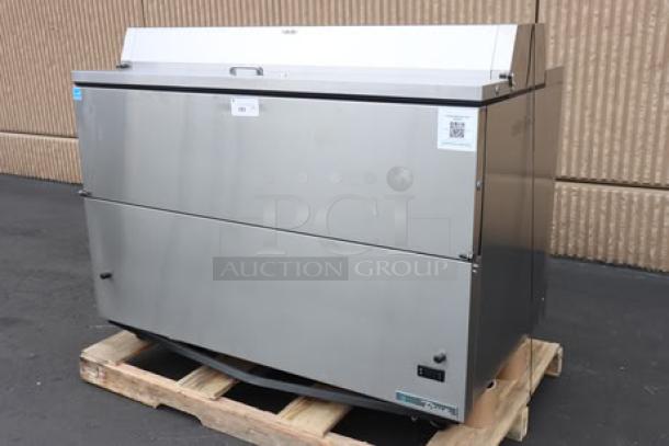 Brand new True TMC-58-S-HC milk cooler, 58 1/4", stainless steel exterior, aluminum interior, 115V, 2.7A, 1-phase.