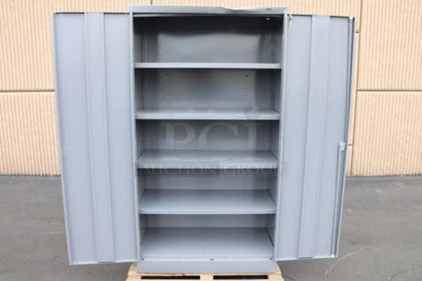 Tennsco 18x36x66" dark gray storage cabinet, model 6618DH-MGY, solid doors, assembled, new scratch-n-dent condition.