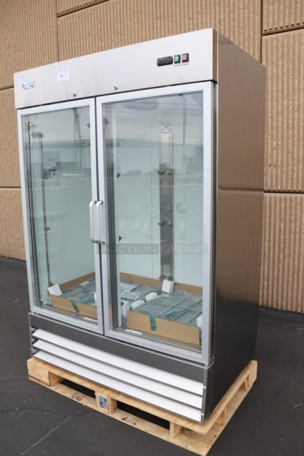 Brand new Avantco A-49R-G-HC 54" glass door reach-in refrigerator, tested, in working order. Scratch-n-dent condition.