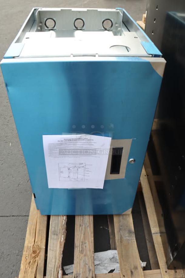 Brand new Hoshizaki SD-271 ice machine stand with lockable door, visible scratches and dents, S/N: Q54112E.