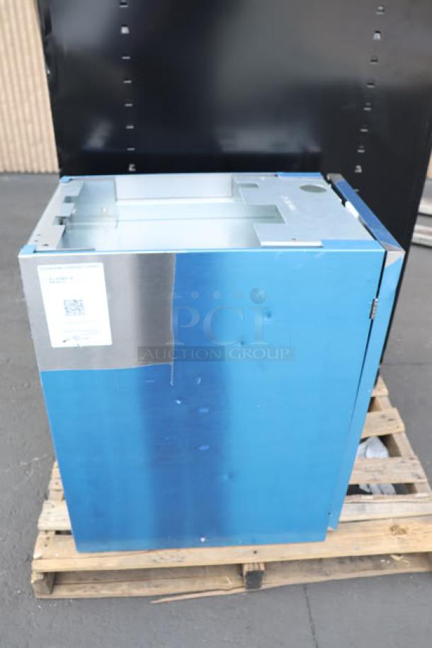 Hoshizaki SD-271 ice machine stand with lockable door, serial Q54112E, slight scratches and dents, no packaging.