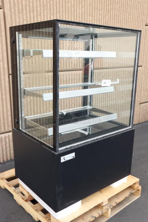Brand new Avantco BCF-36-HC 35 3/8" refrigerated bakery display case. Missing glass doors and shelves. Serial: 1644201150037.