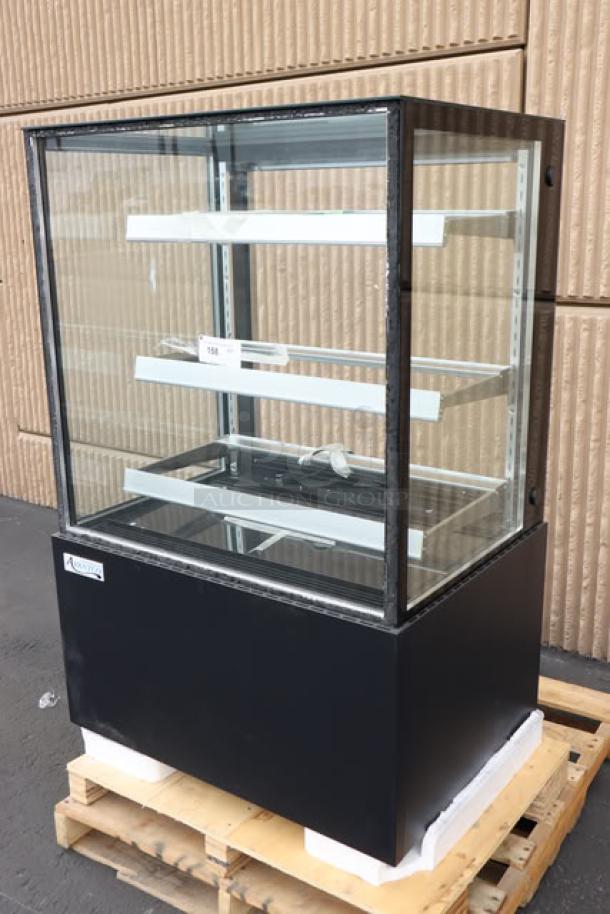 Brand new Avantco BCF-36-HC refrigerated bakery display case, black, missing glass doors and shelves, S/N: 1644201150037.