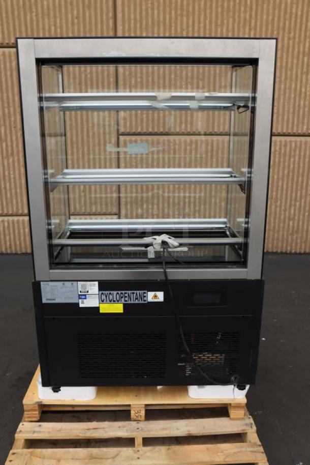 Brand new Avantco BCF-36-HC refrigerated bakery display case, missing glass doors and shelves, S/N: 1644201150037.