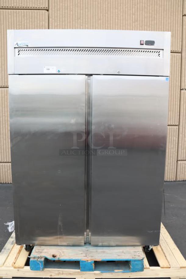 Avantco Z2-R-HC 54" stainless steel reach-in refrigerator, solid doors, tested working, on pallet, S/N: 677437445 7836 2504.