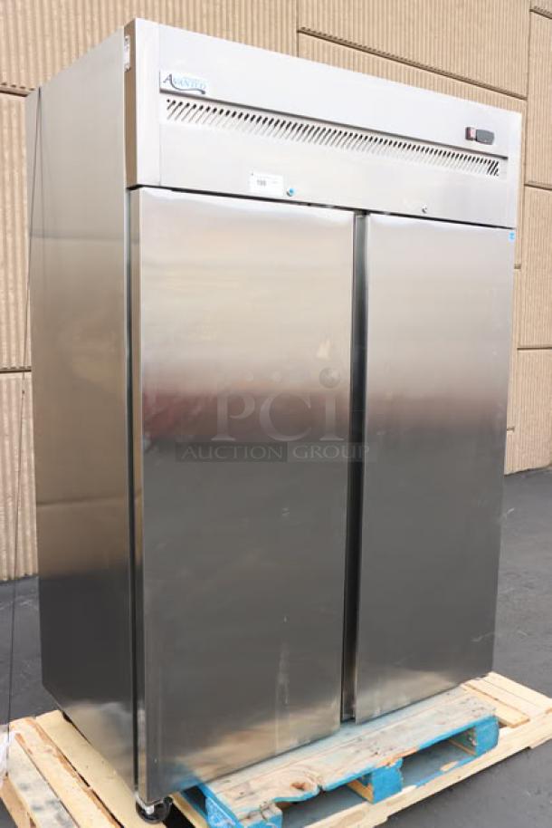 Avantco Z2-R-HC 54" stainless steel reach-in refrigerator, solid doors, 115V, 7A, tested working, S/N: 677437445 7836 2504.