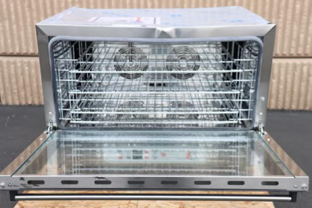 BRAND NEW SCRATCH-N-DENT Cooking Performance Group COF-D4-M electric convection oven, 4 trays, moisture injection, 5600W, open door.
