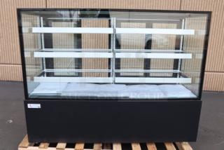 Brand new Avantco BCF-72-HC refrigerated bakery display case, black, 70 7/8" square glass, 115V, 8.5A, 1 phase, on pallet.