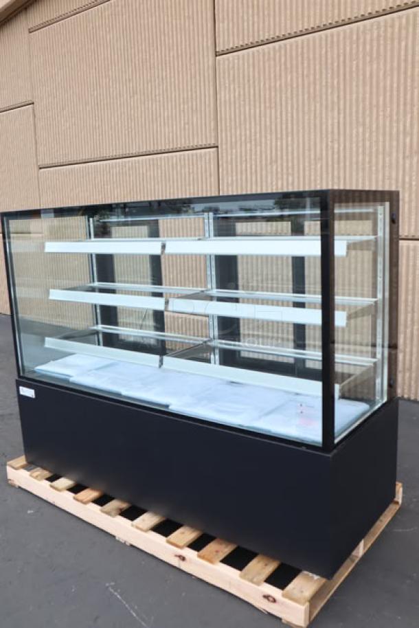 Brand new Avantco BCF-72-HC refrigerated bakery display case, 70 7/8" size, black, 115 volts, 8.5 amps, 1 phase, no packaging.
