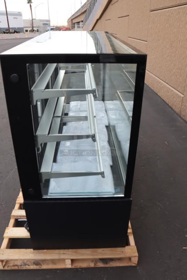 Brand new Avantco BCF-72-HC glass bakery display case, 70 7/8", black, refrigerated, out of packaging, 115V, 8.5A, 1 phase.