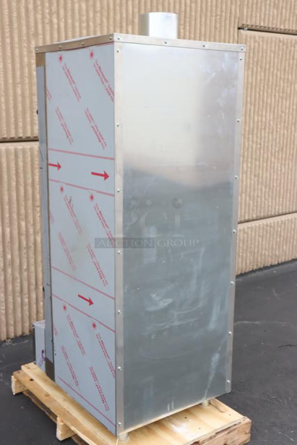 Brand new Town SM-24-L-SS natural gas 24" stainless steel smokehouse, left door hinges, 45,000 BTU, out of packaging.