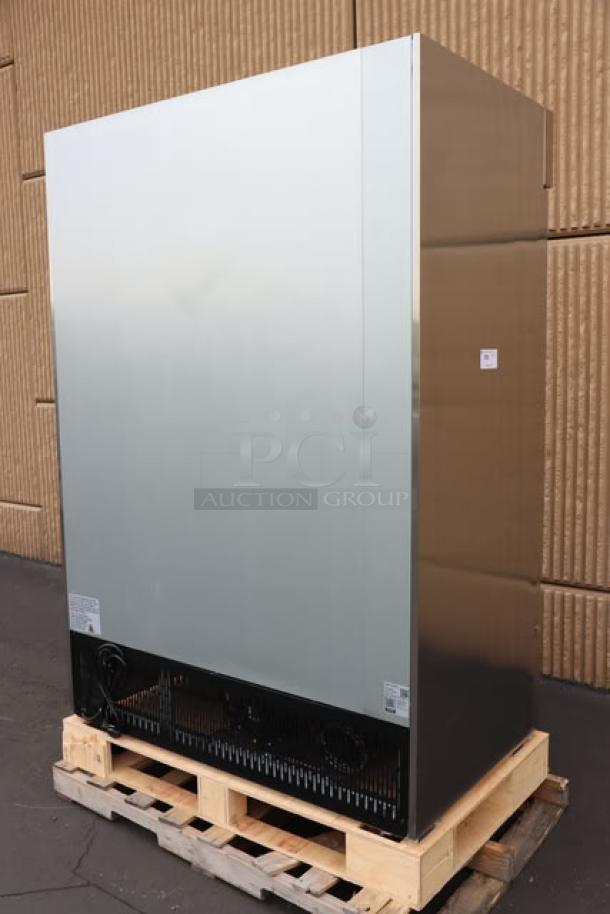 Brand new Avantco A-49F-HC 54" solid door reach-in freezer on pallet. Serial number 114504435. Out of original packaging.